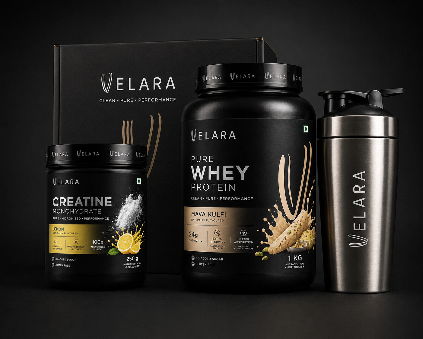 Creatine Monohydrate Lemon 250gm+ Whey Protein Mava Kulfi 1kg